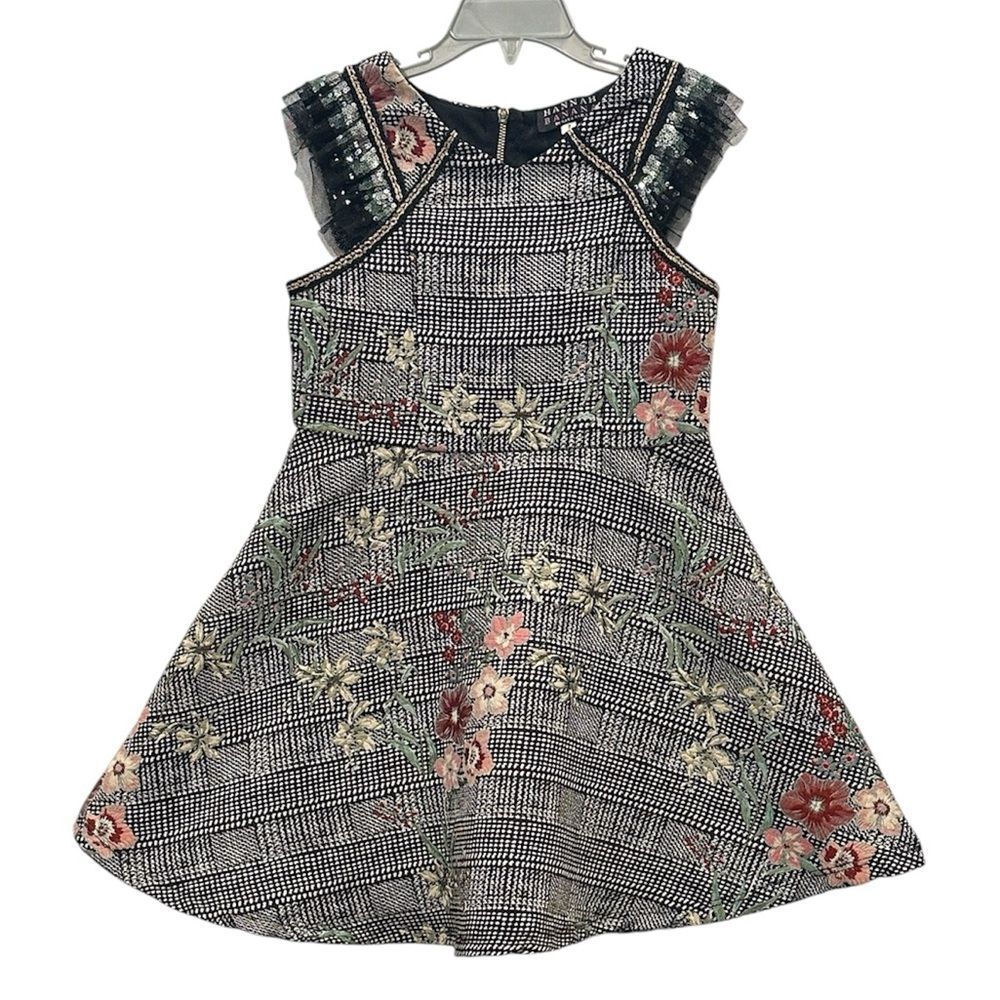 Hannah Banana Sara Black Label Plaid Floral Dress Size 7 Fit & Flare Party Dress